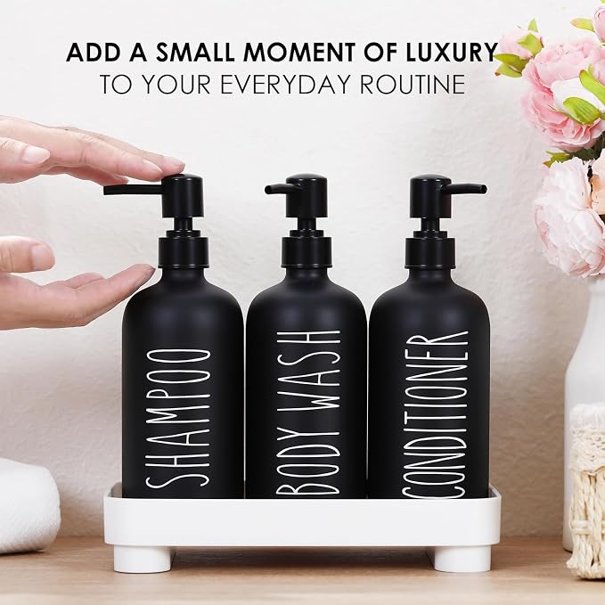 HOMCDALY Shampoo and Conditioner Dispenser Set of 3, 21oz Shower Soap Bottles - Image 3
