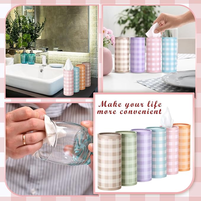 12 Pack Spring Tissue Boxes for Car Cylinder Bulk Colorful Plaid Round Cylinder - Image 5