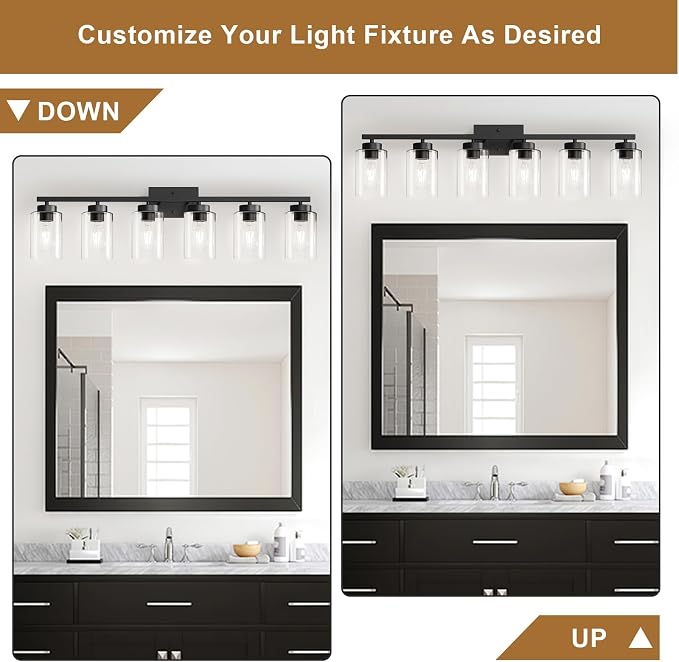 IZORRO Modern Bathroom Light Fixtures, 6 Light Black Vanity Lights, Bathroom - Image 2