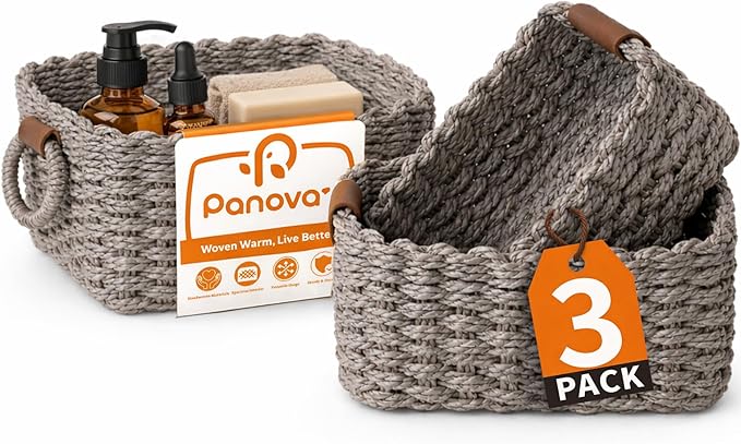 Storage Basket, Recycled Paper Rope Bathroom Basket Organizer, Mini wicker by Panovox