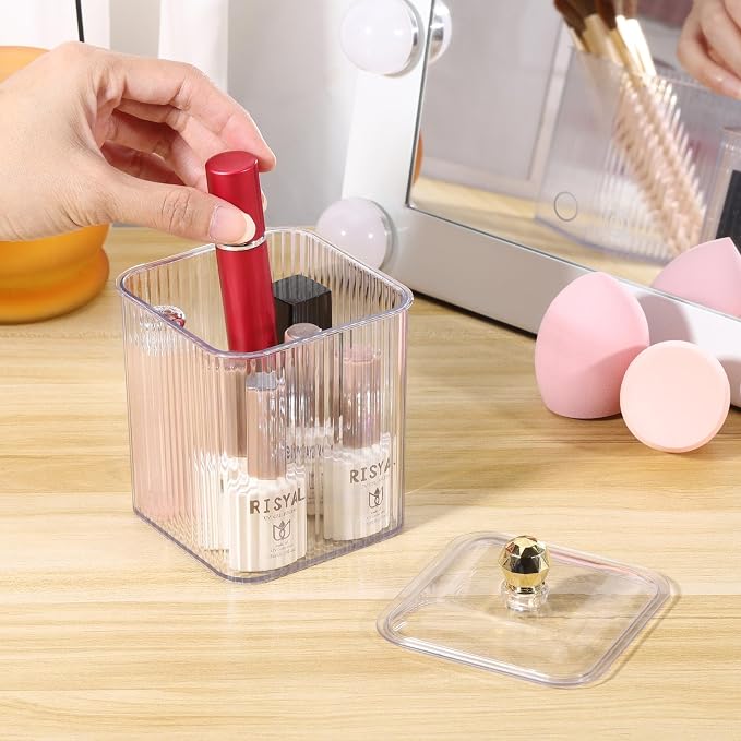 Tbestmax 3 Pack Qtip Holder Dispenser Clear Bathroom Organizer Jar Cotton - Image 5