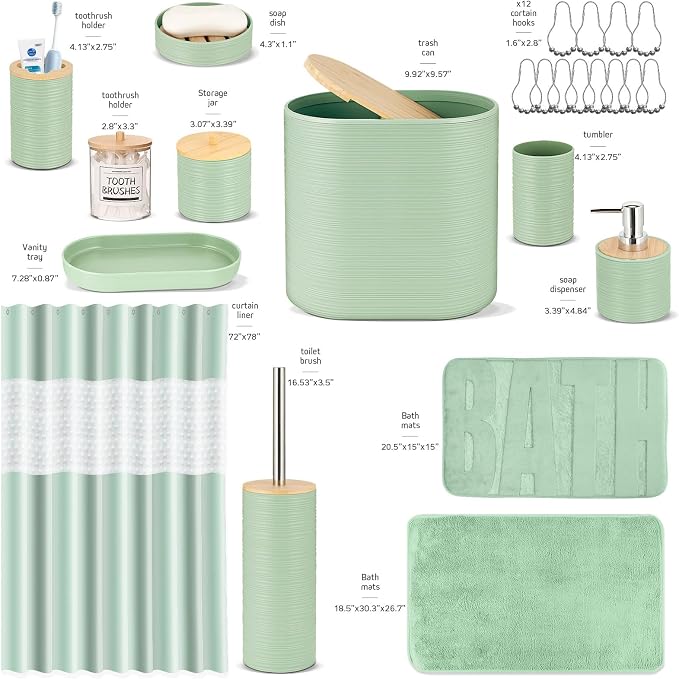 IMAVO Green Bathroom Set, Trash Can, Soap Dispenser, Soap Dish, Toothbrush - Image 2