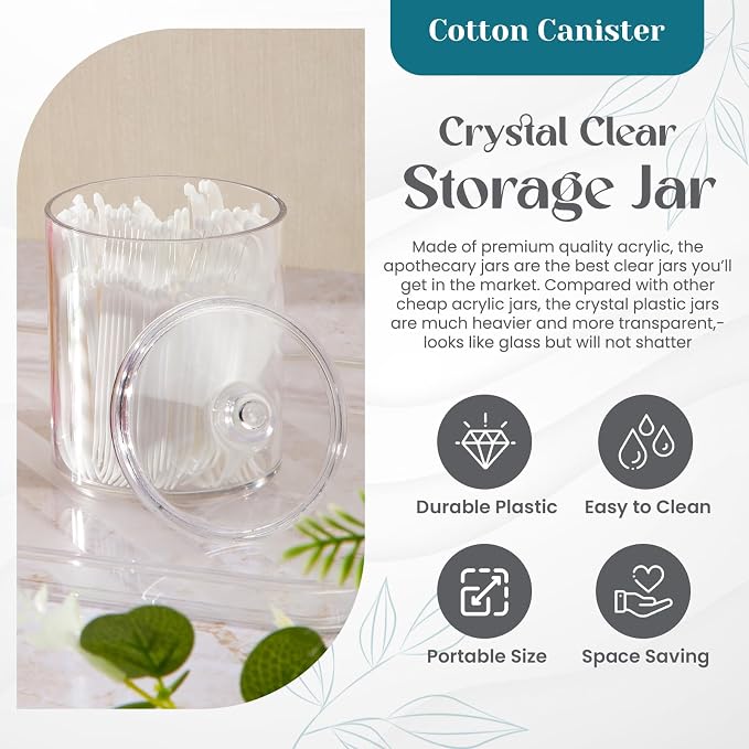 Qtip Holder Set, 4 Pack Clear Plastic Apothecary Jars - Image 4