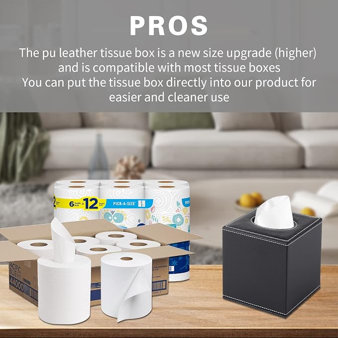 PU Leather Tissue Box Cover Square, Upgrade Large Size Napkin Holder Pumping - Image 2