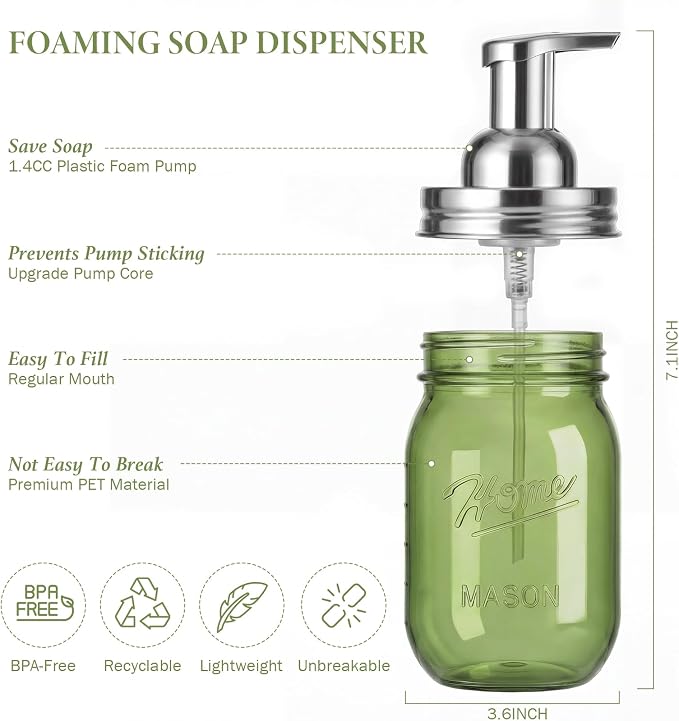 Amolliar Plastic Mason Jar Foaming Soap Dispenser Pump Lid, 16oz Foam Soap - Image 3