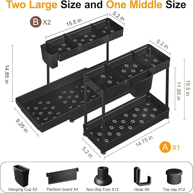 3 Pack Multi-Purpose Under Sink Organizers and Storage, 2026 L-Shaped Pull Out - Image 6