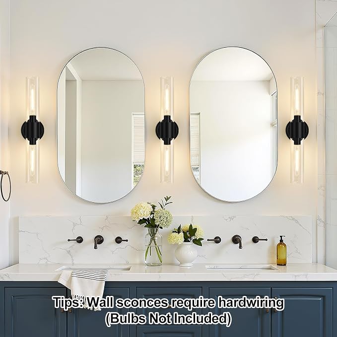 Wall Sconces Set of Two, Matte Black Bathroom Sconces - Image 3