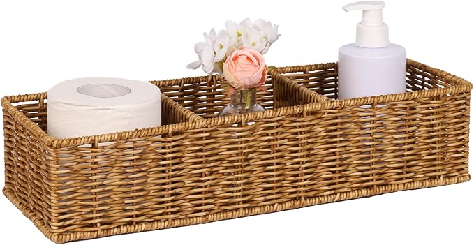 Wicker Toilet Paper Basket: 3 Water-resistant Compartments Organizer by UPINFREE
