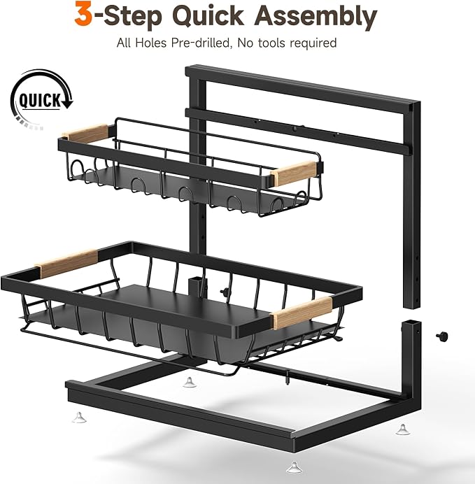2 Packs Under Sink Organizer, Height Adjustable 2 Tier Under Kitchen Sink - Image 7