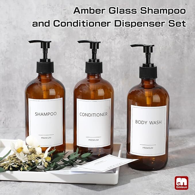 GMISUN Glass Shampoo and Conditioner Dispenser, Shower Soap Dispenser Bottles - Image 9