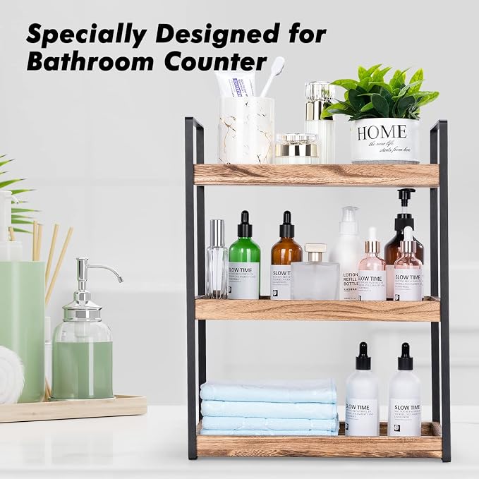 3-Tier Countertop Organizer for Bathroom Counter Stylish Wood Bathroom Vanity - Image 6