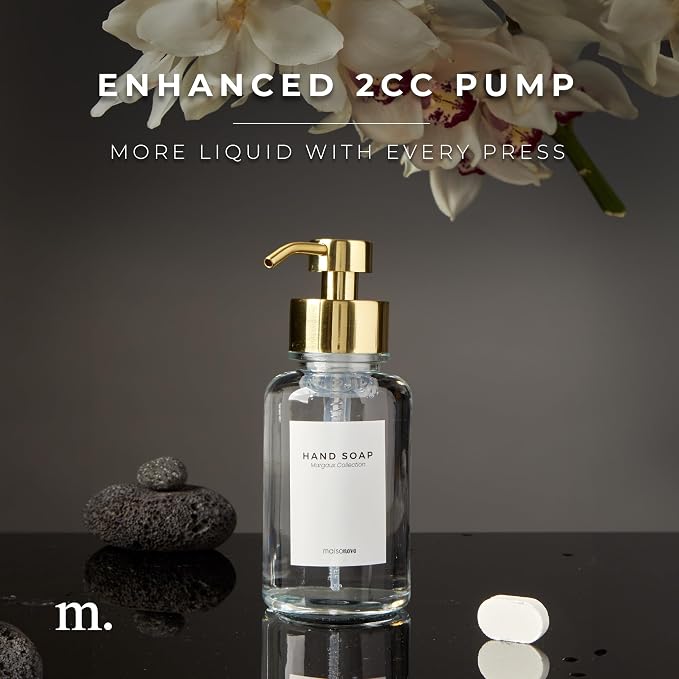 MaisoNovo Glass Foaming Soap Dispenser | Clear Glass Gold Pumps x 2 - Image 4