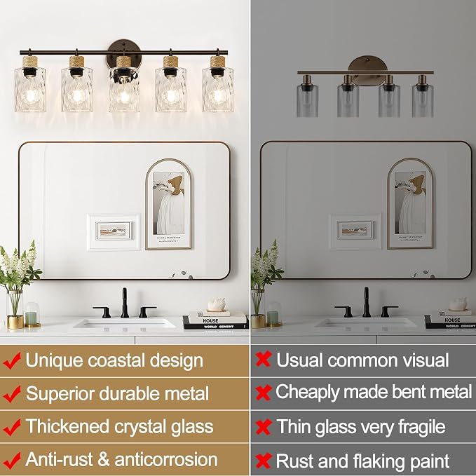 Bathroom Light Fixtures, 5-Light Coastal Vanity Lights - Image 2