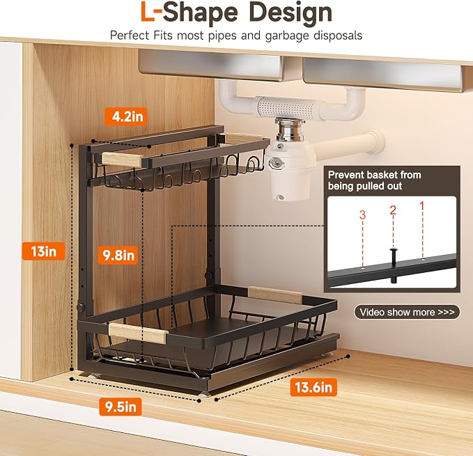2 Packs Under Sink Organizer, Height Adjustable 2 Tier Under Kitchen Sink - Image 3
