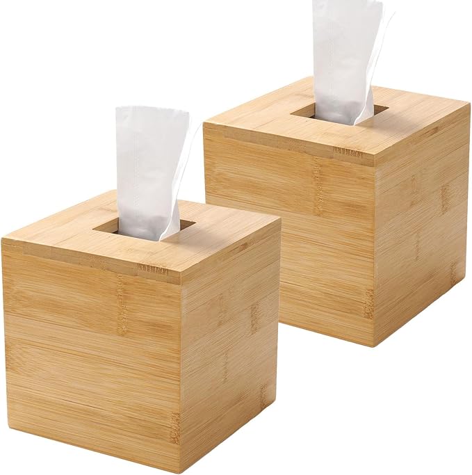 Tissue Box Cover, Square Tissue Box Holder, Bamboo Facial Paper Holder - Image 8