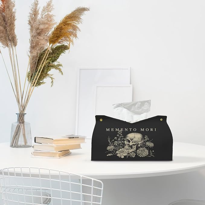 Memento Mori Skull Blck Leather Tissue Box Cover Rectangle, Academia Catholic - Image 3