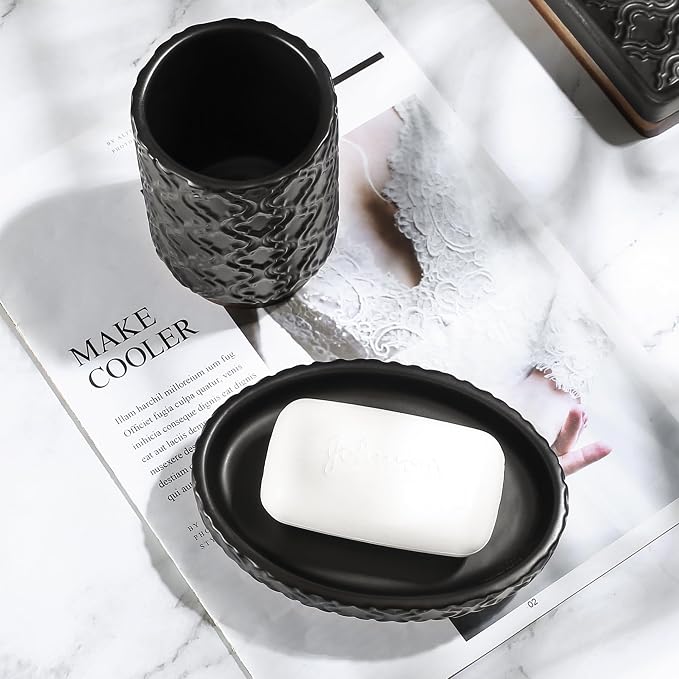Elegant Bathroom Accessories Set 6 PCS Ceramic and Wood Bathroom Accessory Set - Image 6