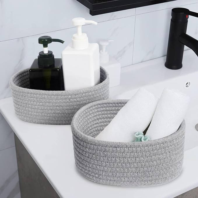 【2 Pack】ABenkle Small Woven Baskets, Tiny Oval Shallow Storage Baskets - Image 4