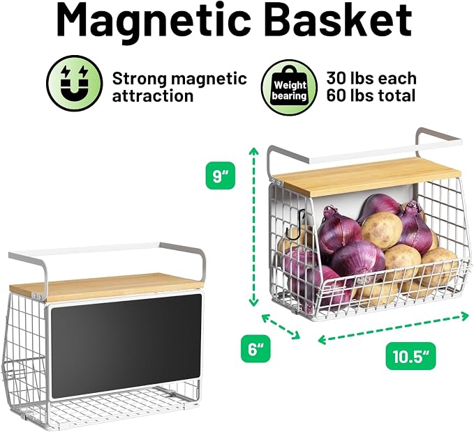 Magnetic Shelf for Fridge with Wood Lid, Fruit Potato and Onion Storage Bins - Image 5