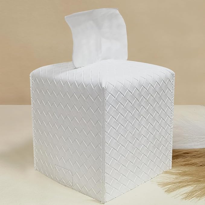 HOMOTEK 2 Pack Tissue Box Cover, PU Leather Tissue Holder, Square Decorative - Image 3