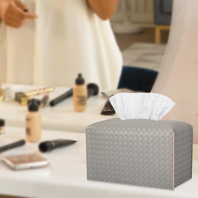 Tissue Box Cover PU Leather Tissue Holder Square Facial Tissue Case Facial - Image 2