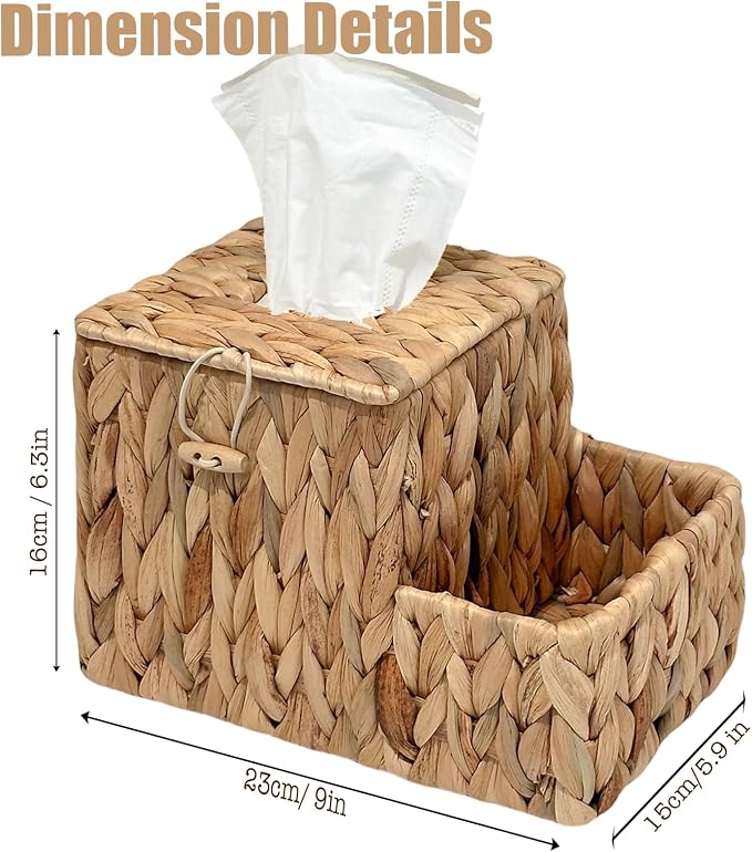 PINXIURY Water Hyacinth Tissue Box Cover Square, Tissue Box Holder, Tissue Box - Image 2