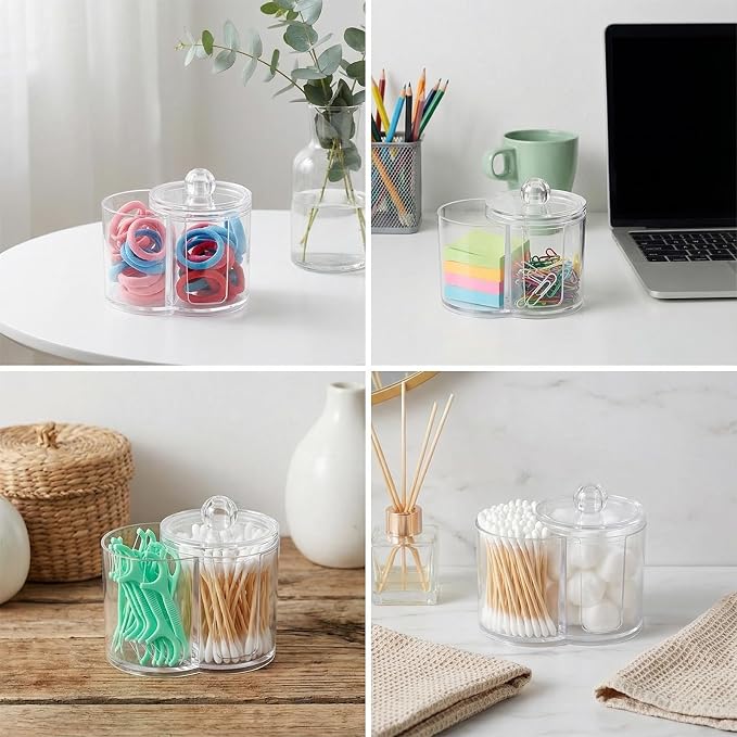 Yolev Qtip Holder with Dual Compartments Clear Cotton Round Holder Plastic - Image 4