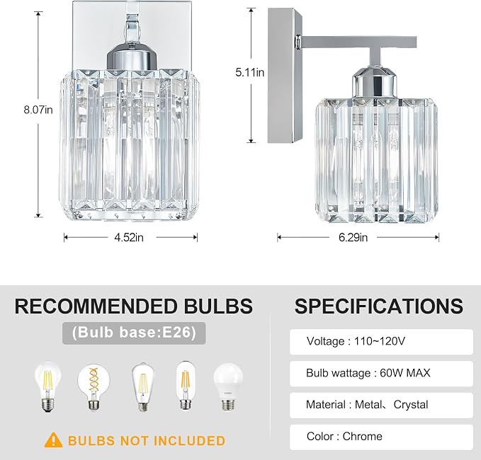 Modern Wall Sconce Set of Two Indoor Wall Lamp Chrome Wall Sconces Crystal Wall - Image 4