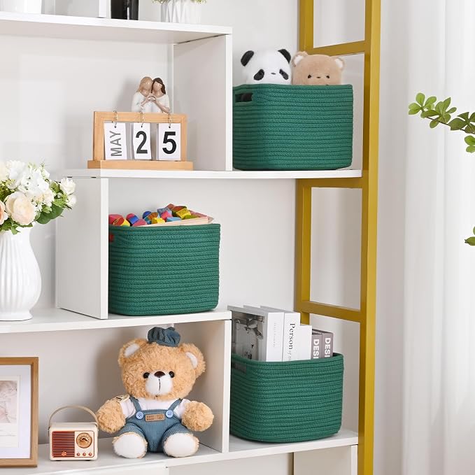 3 Pack Cube Storage Bin, 9”x9”x7” Cotton Rope Woven Baskets - Image 3