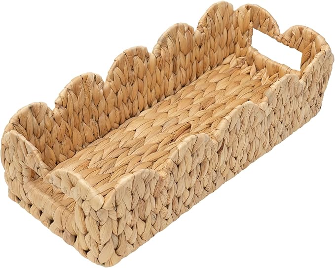 Toilet Tank Basket for Bathroom, Scalloped Edge Wicker Basket for Toilet Paper by WEAVECOMFORTINTOEVERYCORNER