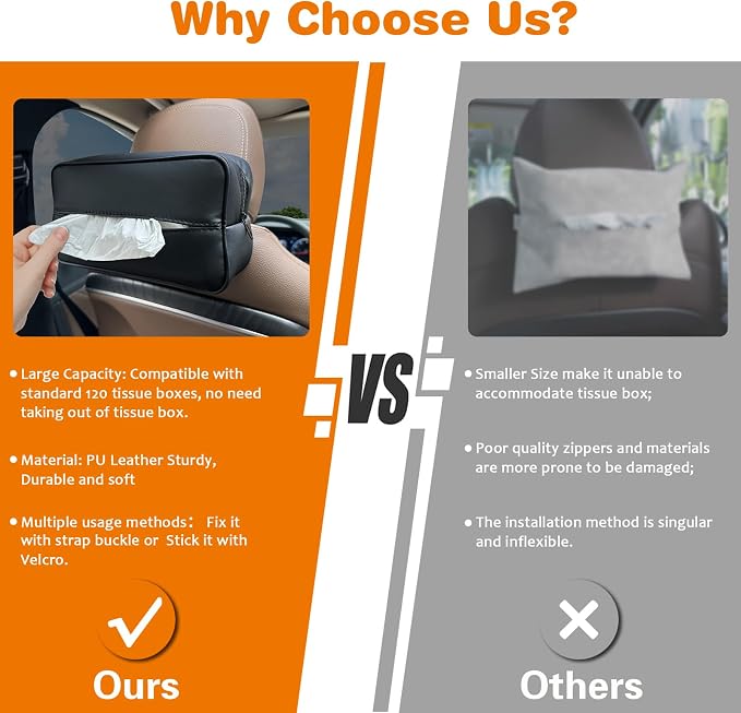 Large Car Tissue Holder for 120 Standard Tissues, Premium PU Leather Tissue - Image 6