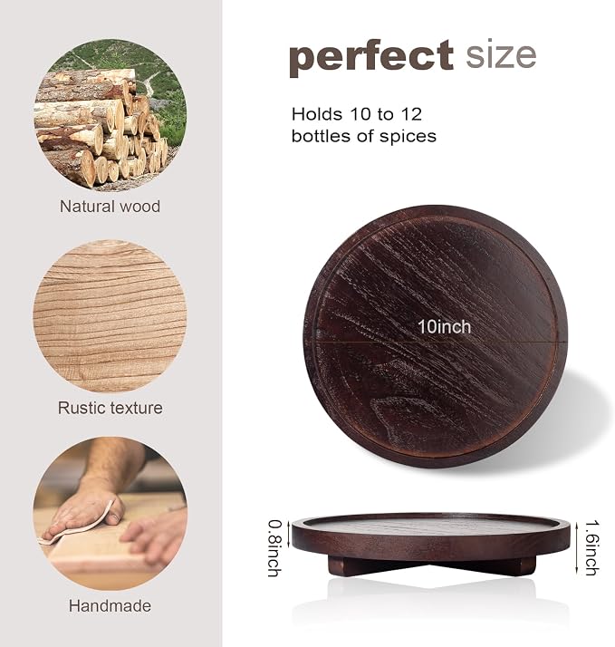 Round Decorative Tray Wood Bathroom Counter Organizer Farmhouse Kitchen Decor - Image 6