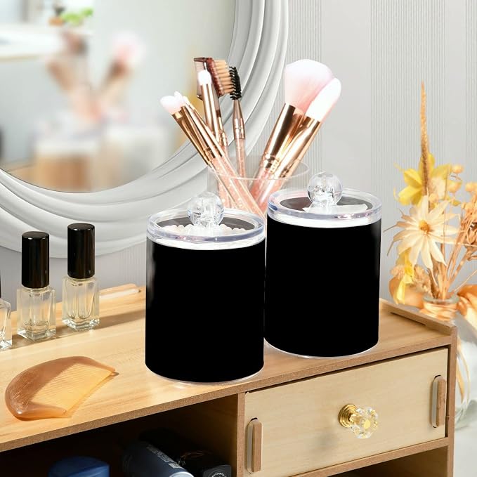 Black Qtip Holder Organizer Dispenser Cotton Swabs Cans Plastic Jars - Image 6