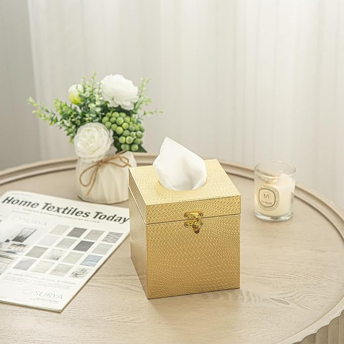 Gold Tissue Box Cover, Elegant Square Tissue Box Holder - Image 4