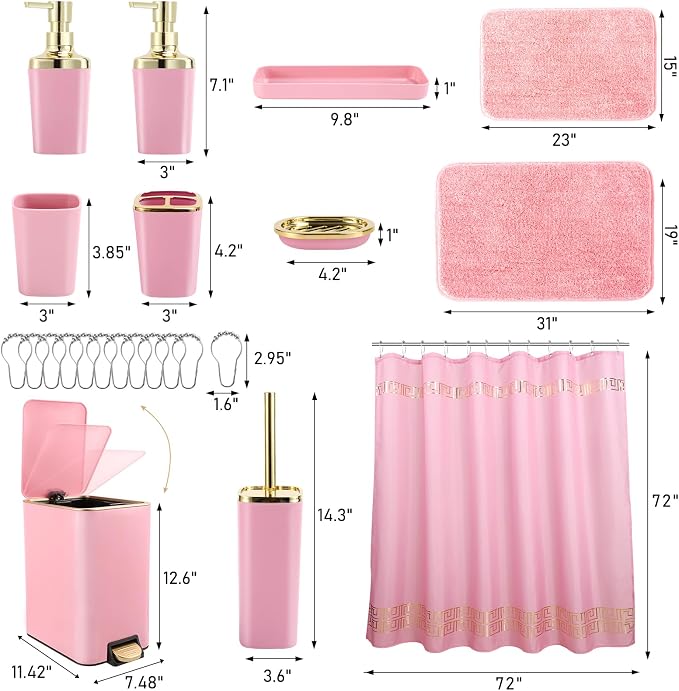 Bathroom Sets with Shower Curtain and Rugs Bathroom Accessories Set Pink - Image 5