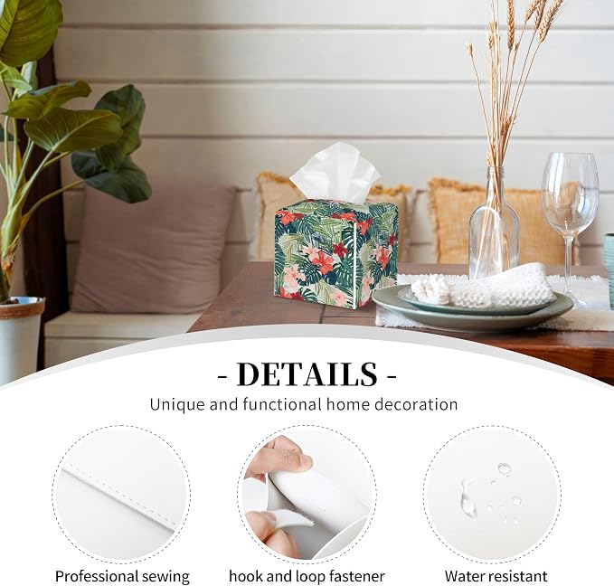 Palm Leaves and Flowers Tissue Box Cover Square, Tropical Plants and Floral - Image 3