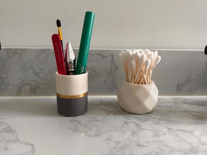 Qtip Holder - White/Navy with Gold Stripe - Q Tip Holder - Image 6