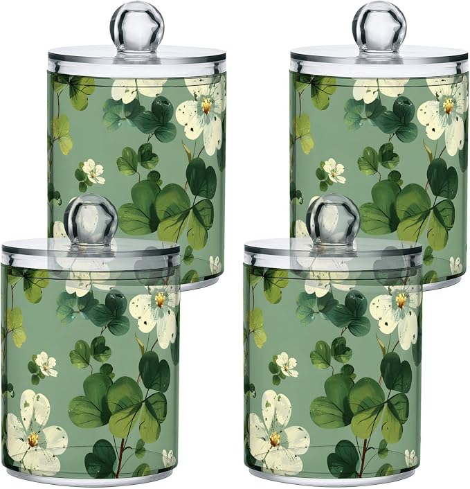 2 Pack Qtip Holder Dispenser for Cotton Ball White Flower Green Leaves Swab - Image 3