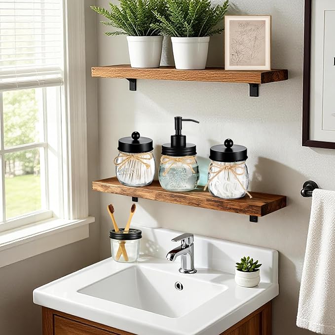 Amolliar Mason Jar Bathroom Accessories Set 4 Pcs -Lotion Soap Dispenser & 2 - Image 6