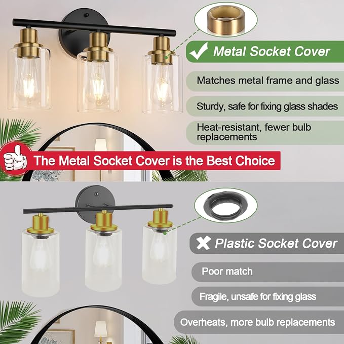 3-Light Bathroom Light Fixtures, Modern Vanity Light - Image 6