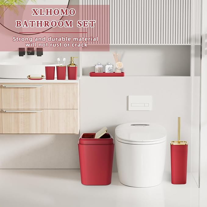 Dark Red Bathroom Accessory Set, 9-Piece Burgundy Bathroom Set - Image 7