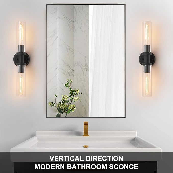 Wall Sconces Set of Two, Matte Black Bathroom Sconces Wall Lighting - Image 2