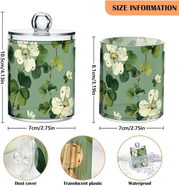2 Pack Qtip Holder Dispenser for Cotton Ball White Flower Green Leaves Swab - Image 4