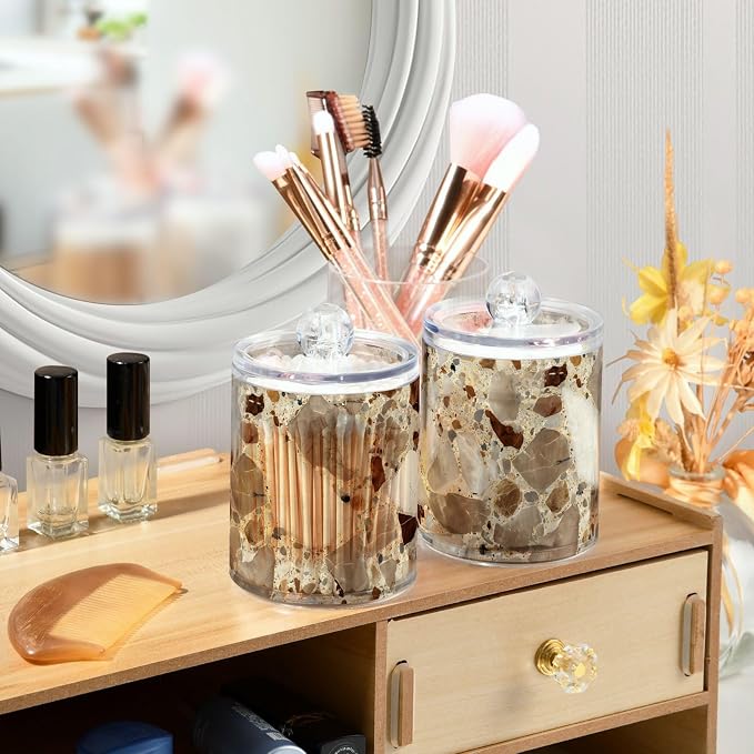 2 Pack Beige and Brown Marble Print Apothecary Jars - Image 6