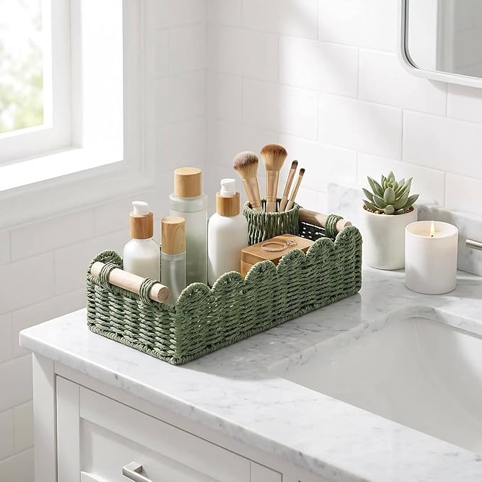 CubesLand Toilet Paper Storage Basket Scalloped Edge Home Decor Green Basket - Image 2