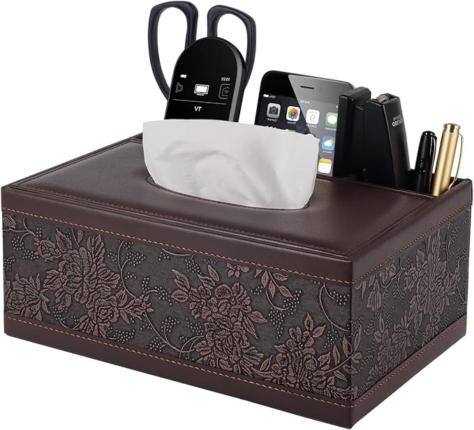 Tissue Box Cover Rectangle Retro Tissue Box Holder PU Leather Facial Tissues by XNONE