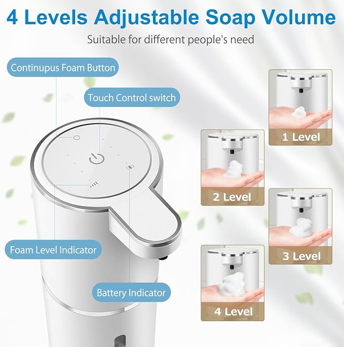 Automatic Foaming Soap Dispenser, 4-Level Adjustable Foam, Wall Mount, USB - Image 3