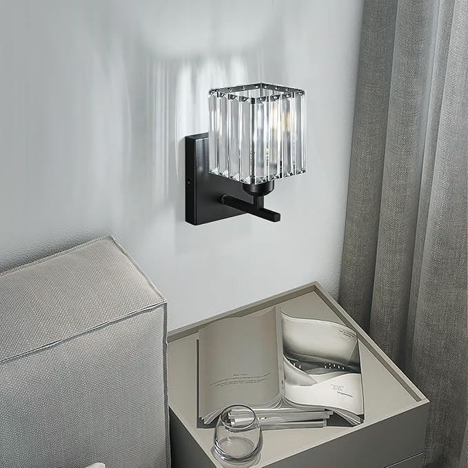 Modern Wall Sconce Set of Two Indoor Wall Lamp Black Wall Sconces Crystal Wall - Image 5