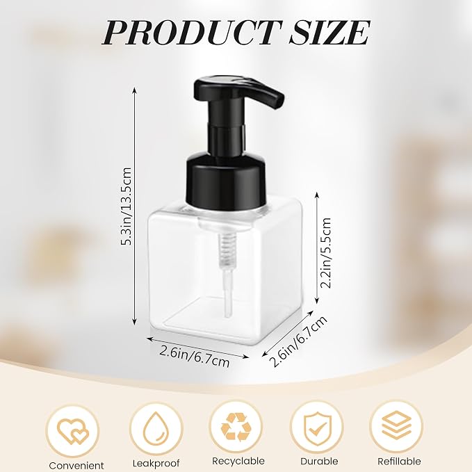 8.5 oz Foaming Soap Dispenser Plastic Foaming Pump Bottle, Refillable Dispenser - Image 2