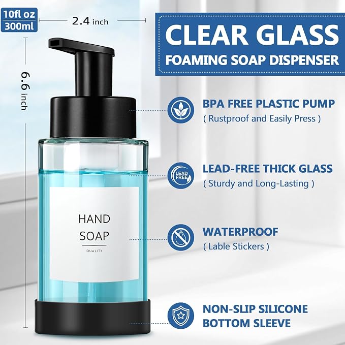 Foaming Soap Dispenser, 10 oz/300ml Foaming Hand Soap Dispenser, 2 Pack Glass - Image 5